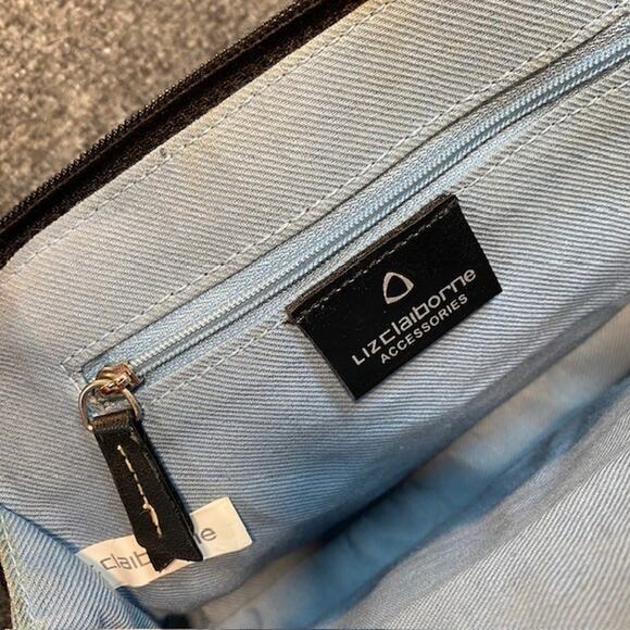 Vintage Y2K Liz Claiborne Black Faux Leather Bag Purse Double Handles Small - Picture 6 of 7